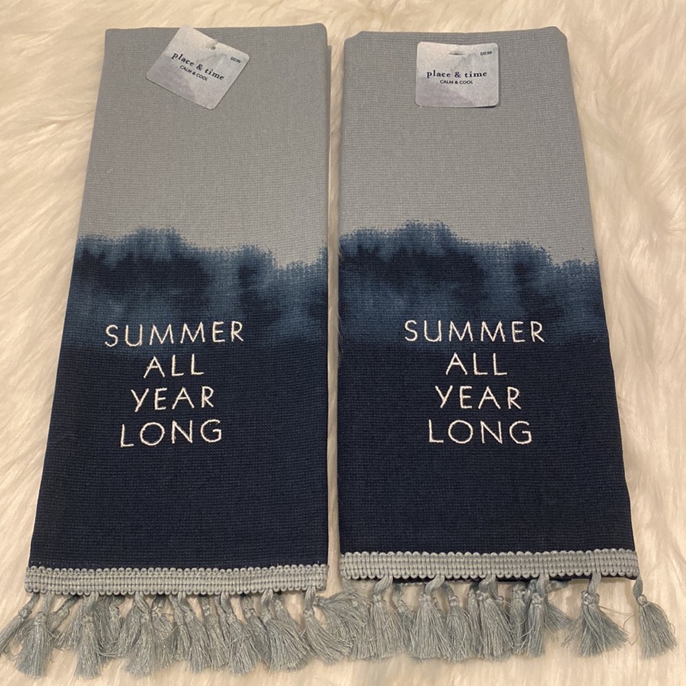 🎉🌞HP🌞🎉 Set of 2-Hand Towels, “SUMMER ALL YEAR LONG”, 16” x 26”, NWT attached